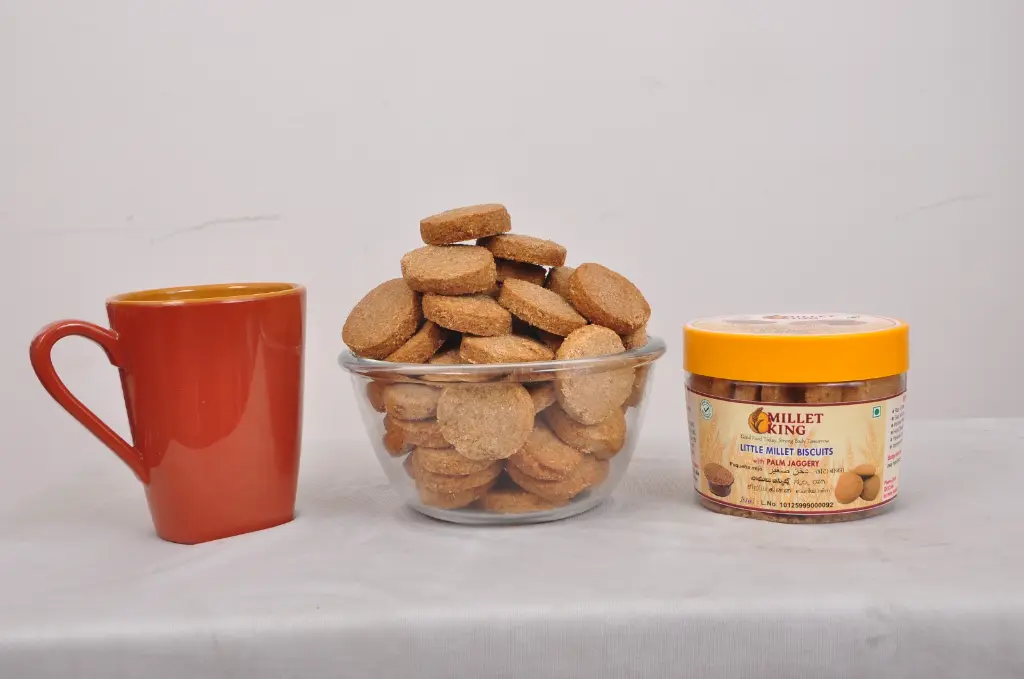 Little millet biscuits made with palm jaggery — gluten-free healthy cookies for export